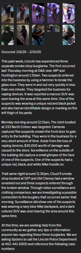 Smoke shop burglaries